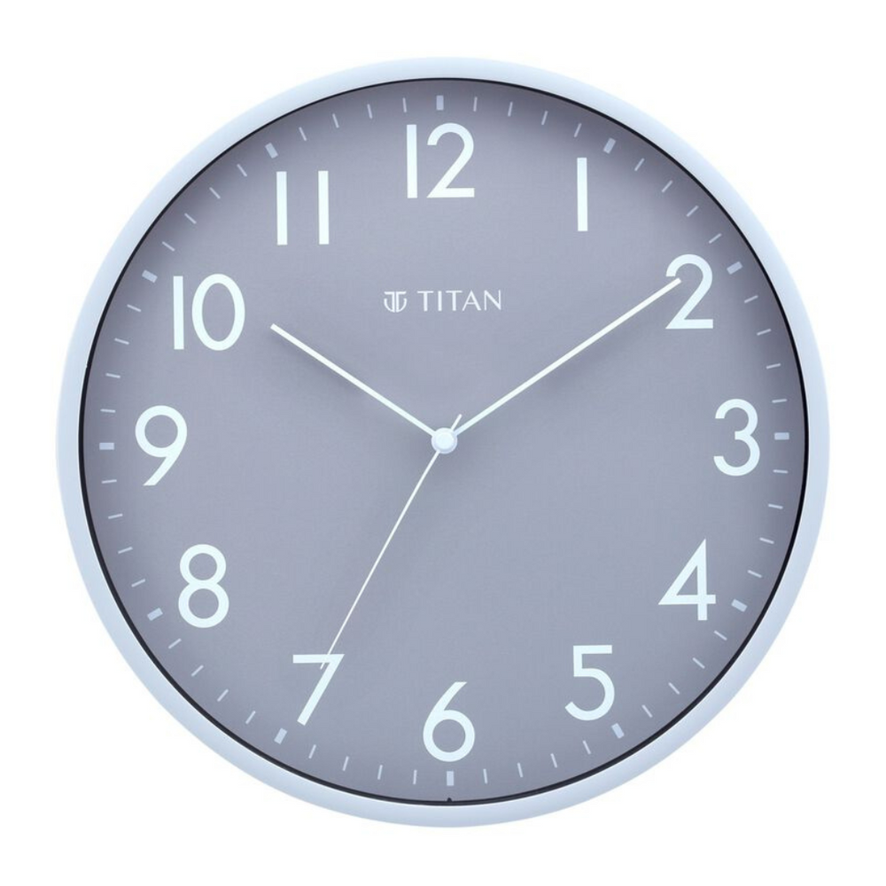 TITAN Contemporary Grey Sleek Wall Clock with Silent Sweep Technology - 29.5 cm x 29.5 cm (Medium) NBW0043PA01A - KRISHNA WATCH COMPANY