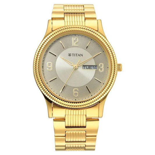 Titan Quartz Analog Champagne Dial Stainless Steel Strap Watch for Men 1650YM09