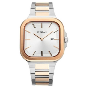 Titan Classique Slim Square Quartz Analog with Date Silver Dial Stainless Steel Strap Watch for Men 90176KM01 - KRISHNA WATCH COMPANY