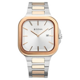 Titan Classique Slim Square Quartz Analog with Date Silver Dial Stainless Steel Strap Watch for Men 90176KM01 - KRISHNA WATCH COMPANY
