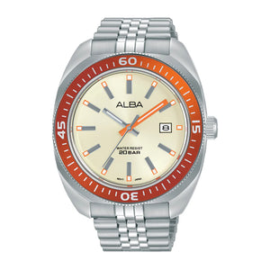 Alba Cream Dial Quartz Watch with Bright Orange Bezel AS9T89X1 - KRISHNA WATCH COMPANY