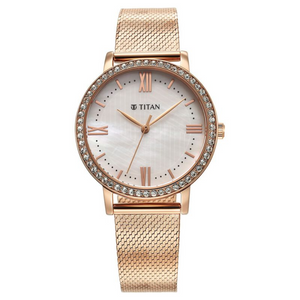 Titan Purple Style Up Quartz Analog White Dial Stainless Steel Strap Watch for Women 95236WM01 - KRISHNA WATCH COMPANY