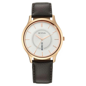 Titan Lagan White Dial Analog Day/Date Leather Strap Watch for Men 1845WL01 - KRISHNA WATCH COMPANY
