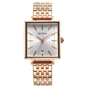 Titan Minimalists Quartz Analog with Date Silver Dial Rose Gold Stainless Steel Strap Watch for Women 94205WM02 - KRISHNA WATCH COMPANY