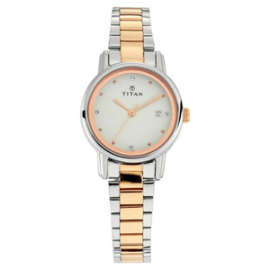 Titan Quartz Analog with Date White Dial Stainless Steel Strap Watch for Women 2572KM01 - KRISHNA WATCH COMPANY