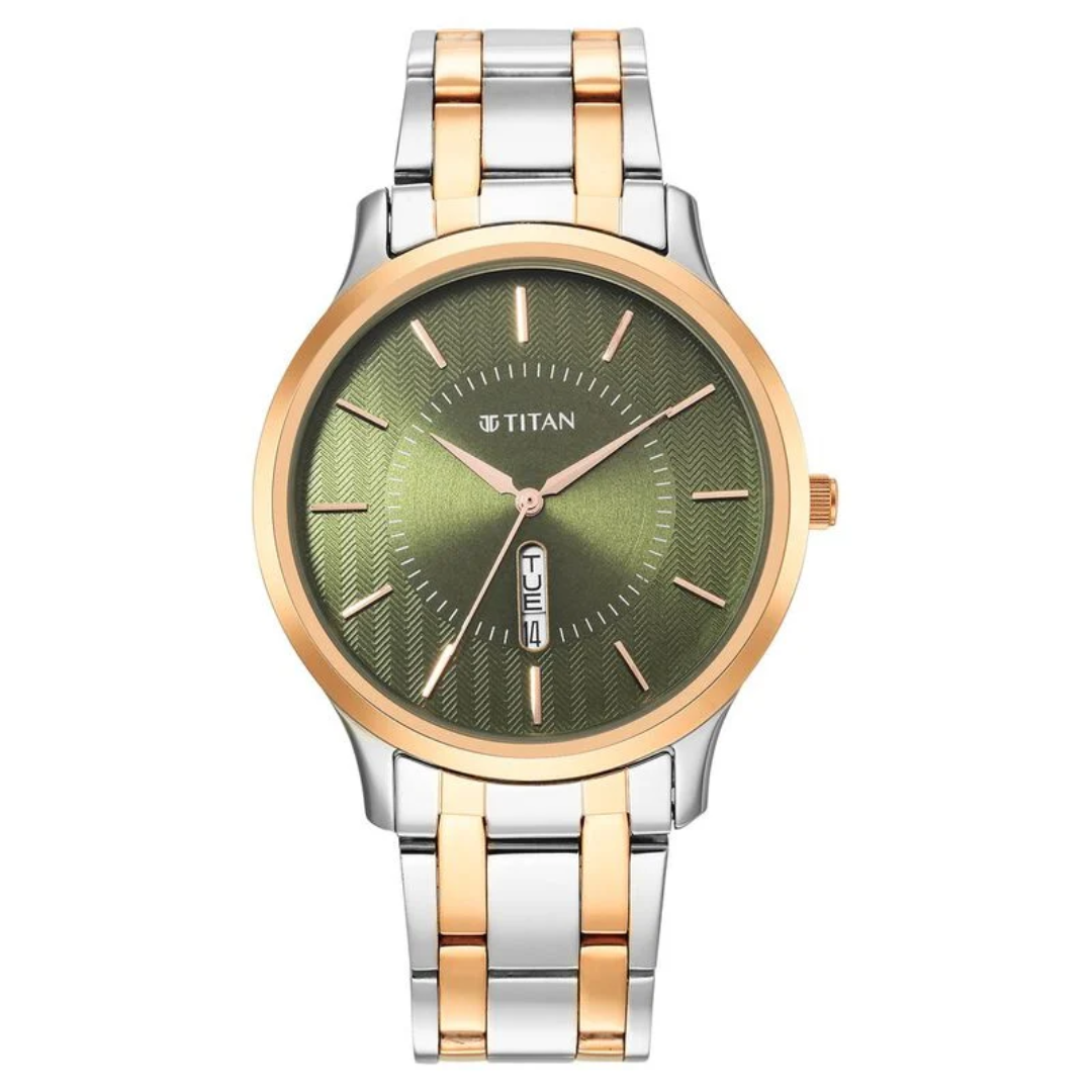 Titan Quartz Analog Green Dial Stainless Steel Strap Watch for Men 1825KM03