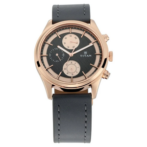 Titan Workwear Grey Dial Quartz Multifunction Leather Strap watch for Men 1805WL01 - KRISHNA WATCH COMPANY