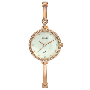 Timex Fria Women's Off White Dial Round Analog Brass Dial Watch TWEL18402 - KRISHNA WATCH COMPANY