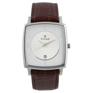 Titan Quartz Analog with Date Silver Dial Leather Strap Watch for Men 9159SL01 - KRISHNA WATCH COMPANY