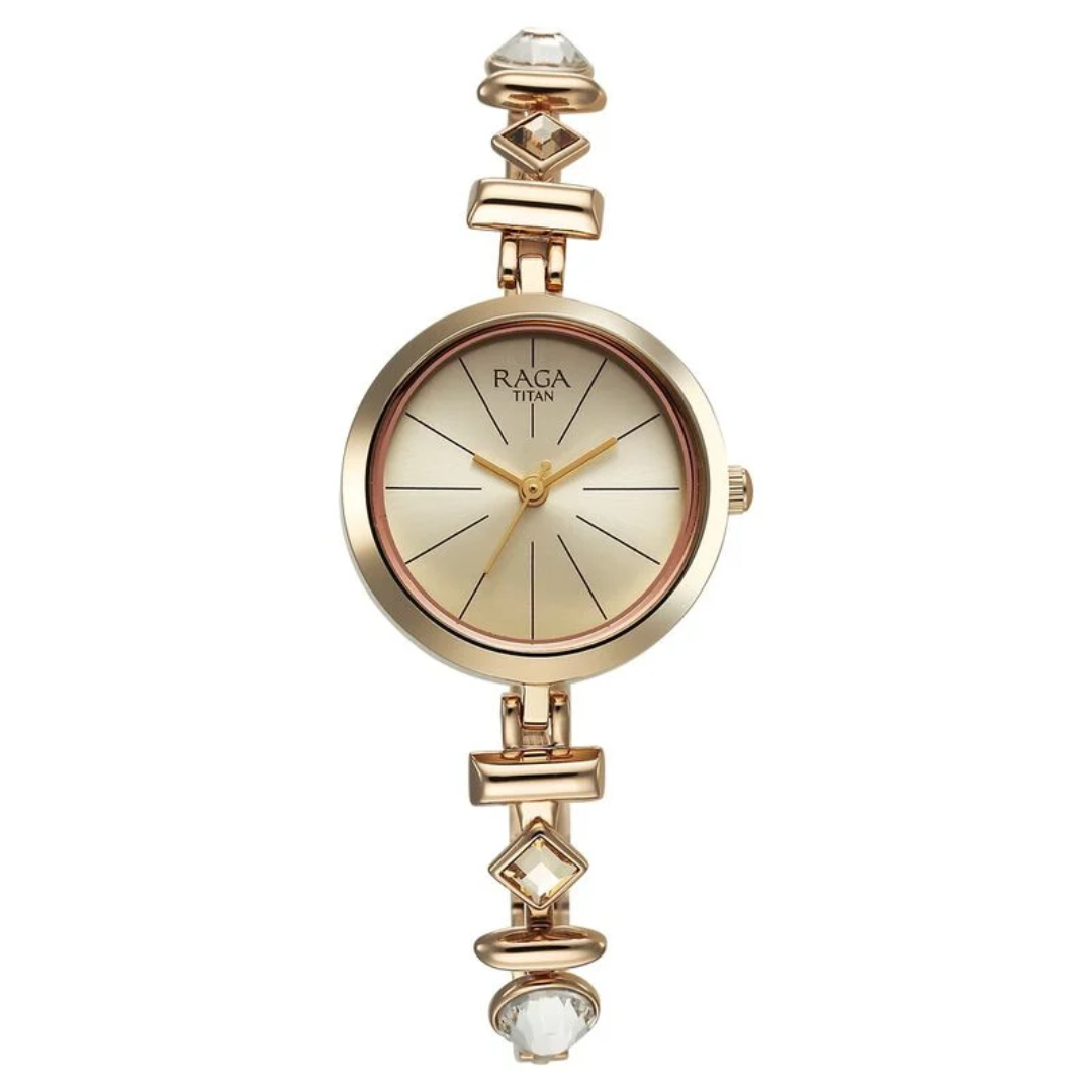 Titan Raga Viva Quartz Analog Champagne Dial Metal Strap Watch for Women 2606WM12