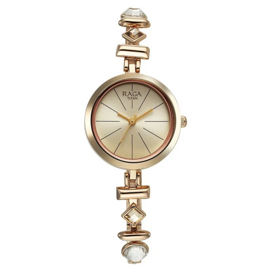 Titan Raga Viva Quartz Analog Champagne Dial Metal Strap Watch for Women 2606WM12