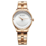 Titan Workwear Quartz Analog White Dial Stainless Steel Strap Watch for Women 95185WM02