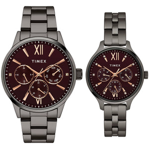 Timex Unisex Burgundy Round Dial Analog Pair Watches - TW00PR314 - KRISHNA WATCH COMPANY