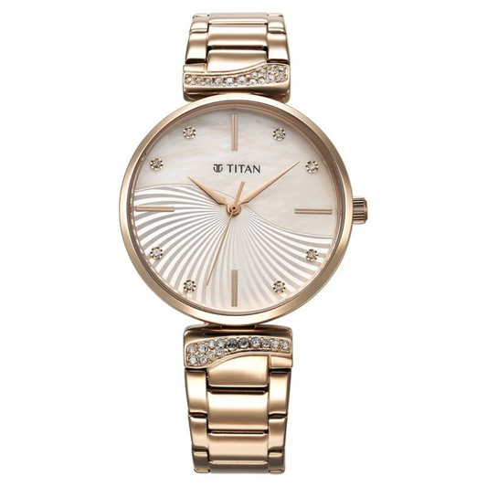 Titan Purple Style Up Quartz Analog Mother Of Pearl Dial Stainless Steel Strap Watch for Women 95237WM02