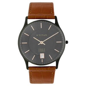 Titan Edge Grey Dial Analog with Date Leather Strap watch for Men - 1683NL01 - KRISHNA WATCH COMPANY