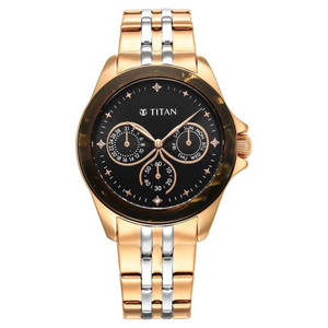 Titan Acetate Black Dial Analog with Day and Date Stainless Steel Strap Watch for Women 95186KM02 - KRISHNA WATCH COMPANY