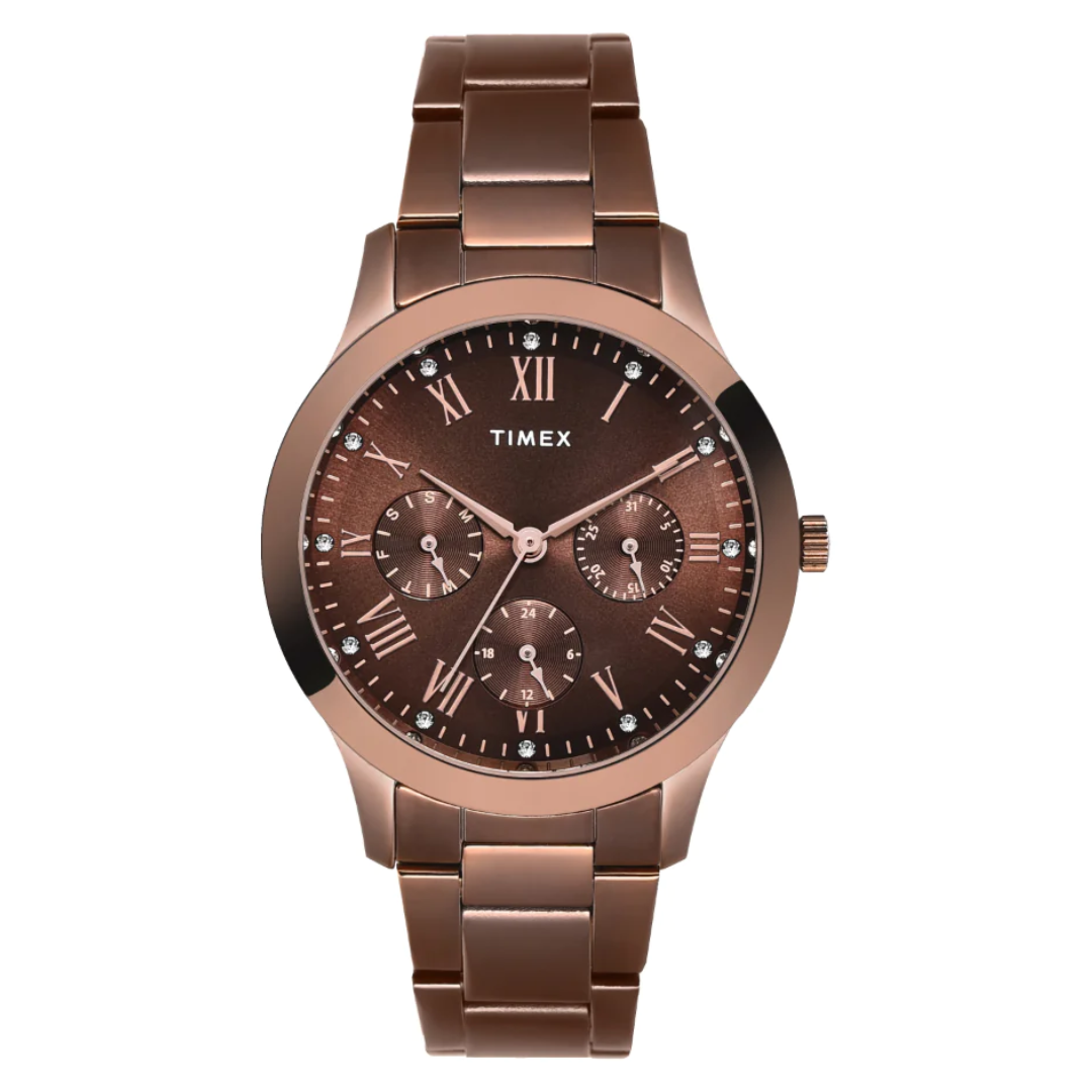 Timex Women Brown Round Multifunction Dial Watch- TW000Q820