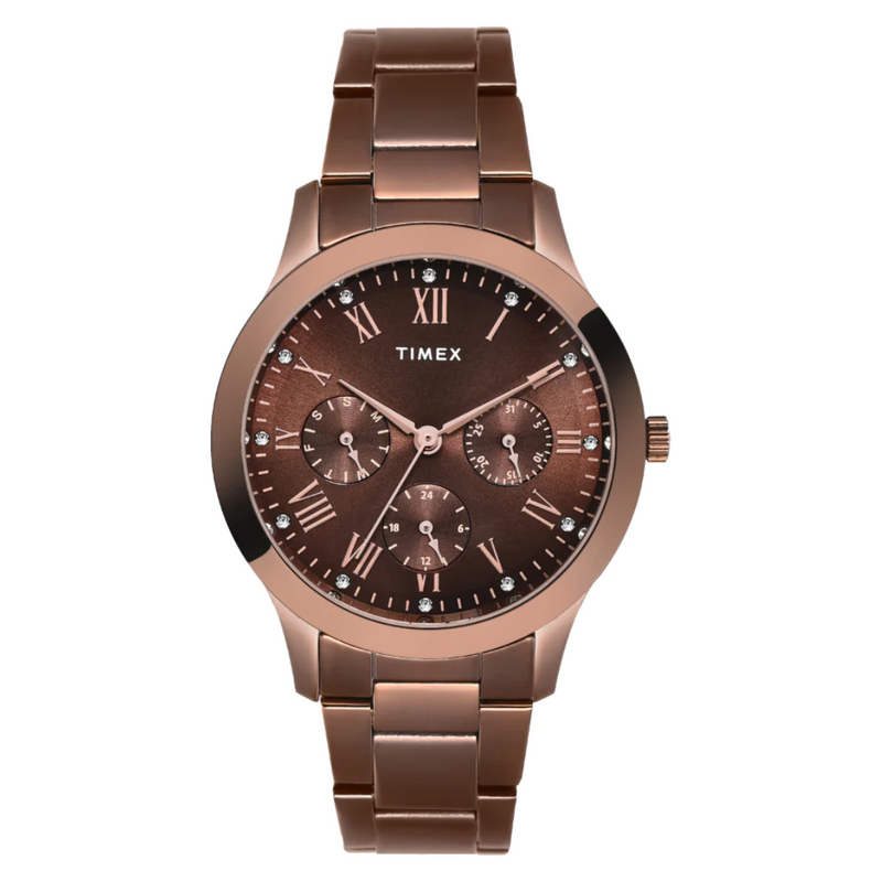 Timex Women Brown Round Multifunction Dial Watch - TW000Q820