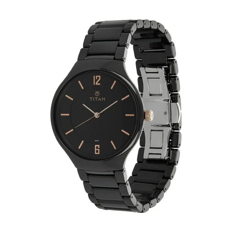 Titan Black Dial Black Ceramic Strap Watch 90014KC02