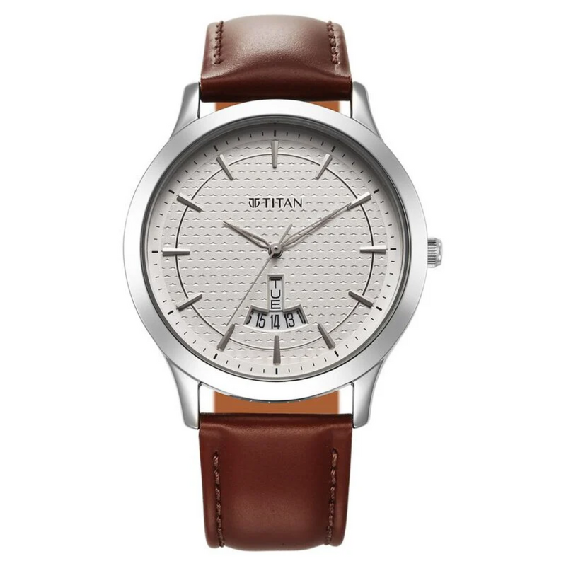 Titan Karishma Quartz Analog Silver Dial Leather Strap Watch for Men 1825SL15 - KRISHNA WATCH COMPANY