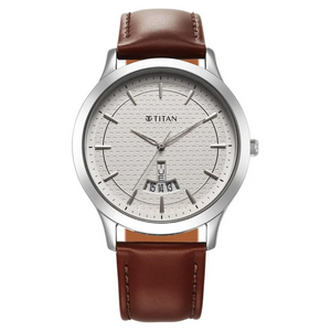 Titan Karishma Quartz Analog Silver Dial Leather Strap Watch for Men 1825SL15 - KRISHNA WATCH COMPANY
