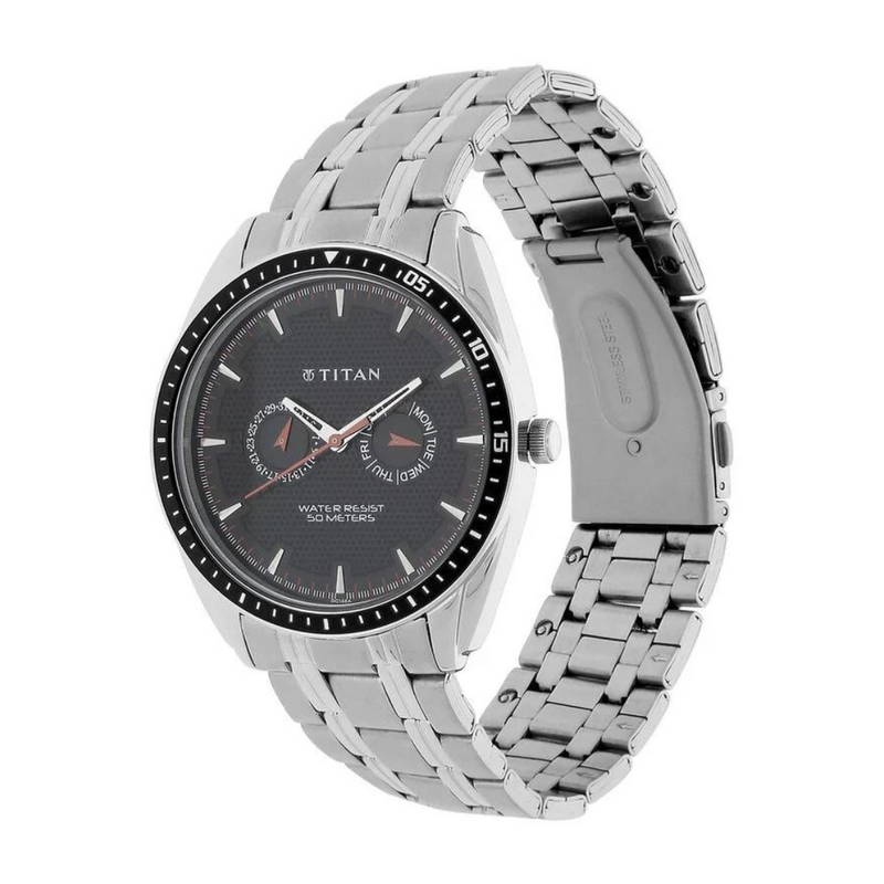 Titan Black Dial Silver Stainless Steel Strap Watch 1582KM02