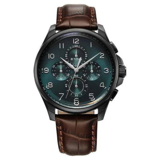 Titan Classic Chrono Blue Dial Quartz Multifunction Leather Strap watch for Men 90169NL01