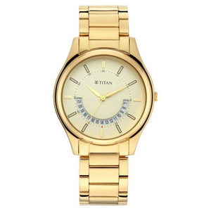 Titan Lagan Yellow Dial Analog Metal Strap Watch for Men - 1713YM06 - KRISHNA WATCH COMPANY
