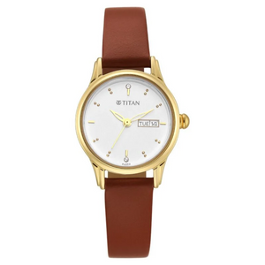 Titan Lagan White Dial Analog with Day and Date Leather Strap Watch for Women 2656YL01 - KRISHNA WATCH COMPANY