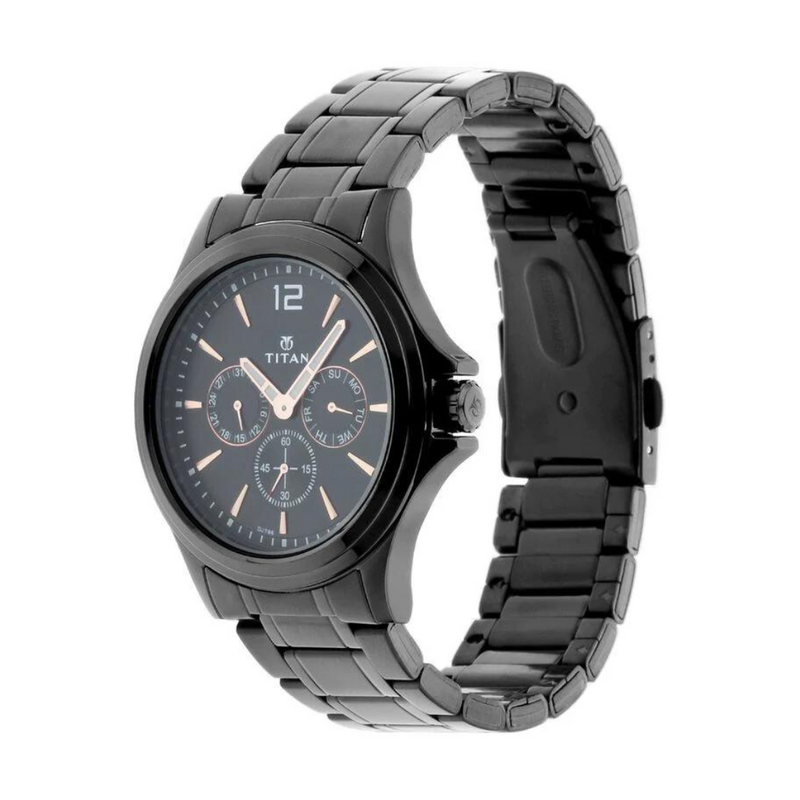 Titan Black Dial Stainless Steel Strap Watch 1698NM01
