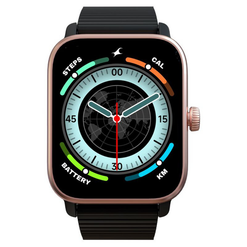 Fastrack Phantom with 1.85" Super HD Display Functional Crown BT Calling Premium Rose Gold with Black Solar Metal Smartwatch 38103AM03