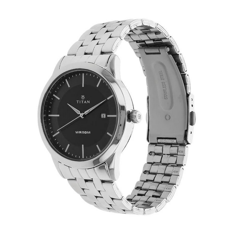 TITAN Anthracite Dial Silver Stainless Steel Strap Watch 1584SM04