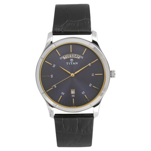 Titan Workwear Blue Dial Analog with Day and Date Leather Strap watch for Men 1767SL03 - KRISHNA WATCH COMPANY