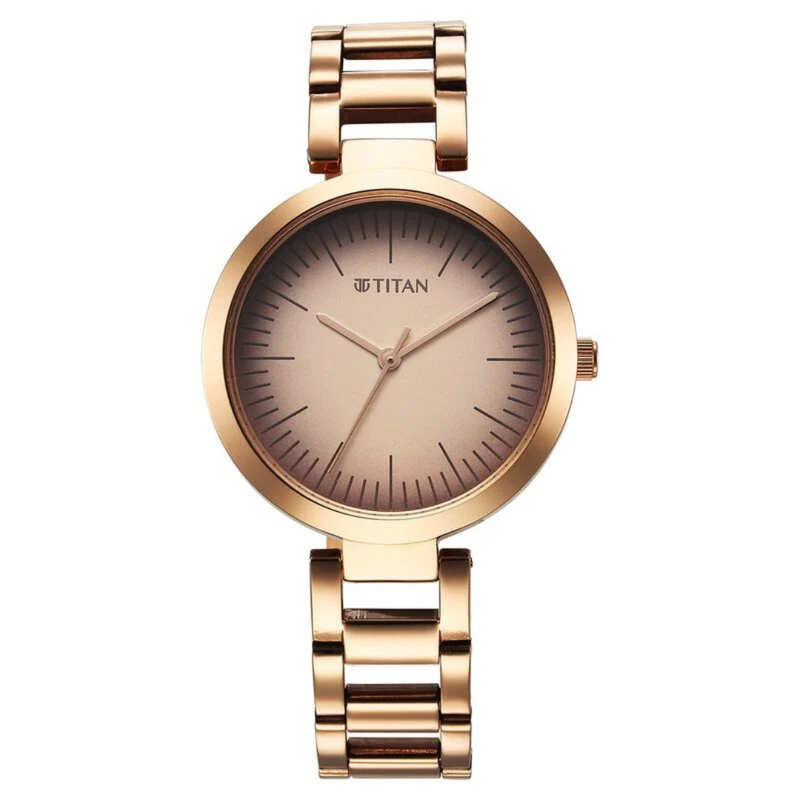 Titan Workwear Quartz Analog Beige Dial Rose Gold Stainless Steel Strap Watch for Women 2480WM06
