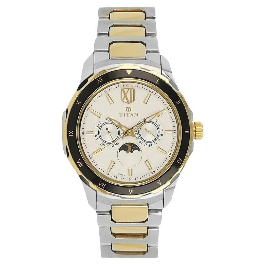 Titan Quartz Multifunction White Dial Stainless Steel Strap Watch for Men 1688KM02 - KRISHNA WATCH COMPANY