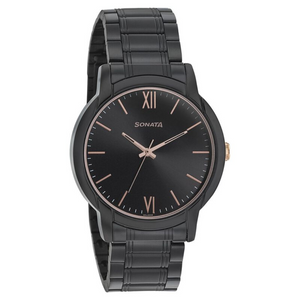 Beyond Gold Black Dial Metal Strap Watch NR77031KM03 - KRISHNA WATCH COMPANY