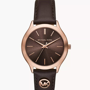 Michael Kors Slim Runway Three-Hand Brown Leather Watch - MK7546 - KRISHNA WATCH COMPANY