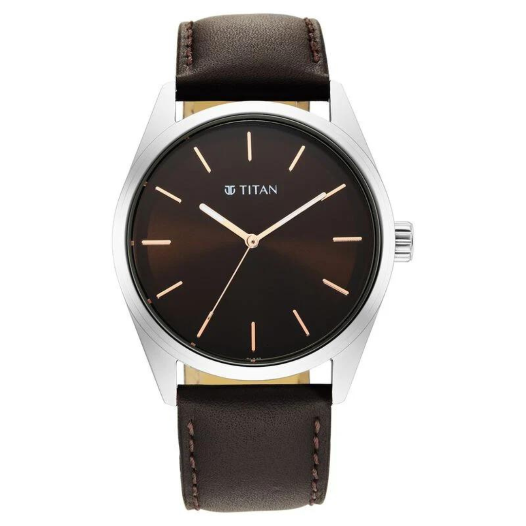 Titan Workwear Brown Dial Analog Leather Strap Watch Men 1866SL02