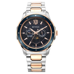 Titan Regalia Premium Blue Dial Quartz Multifunction Stainless Steel Strap watch for Men 1688KM06 - KRISHNA WATCH COMPANY