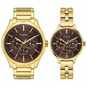 Timex Fashion Collection Premium Quality Multifunction Pair's Analog Brown Dial Coloured Quartz Watch, Round Dial With 44 Mm Case Width - TW00PR297 - KRISHNA WATCH COMPANY