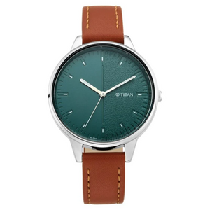 Titan Women's Precision Simplicity Watch: Grey Gradient Dial with Leather Strap 2648SL01 (DK776) - KRISHNA WATCH COMPANY