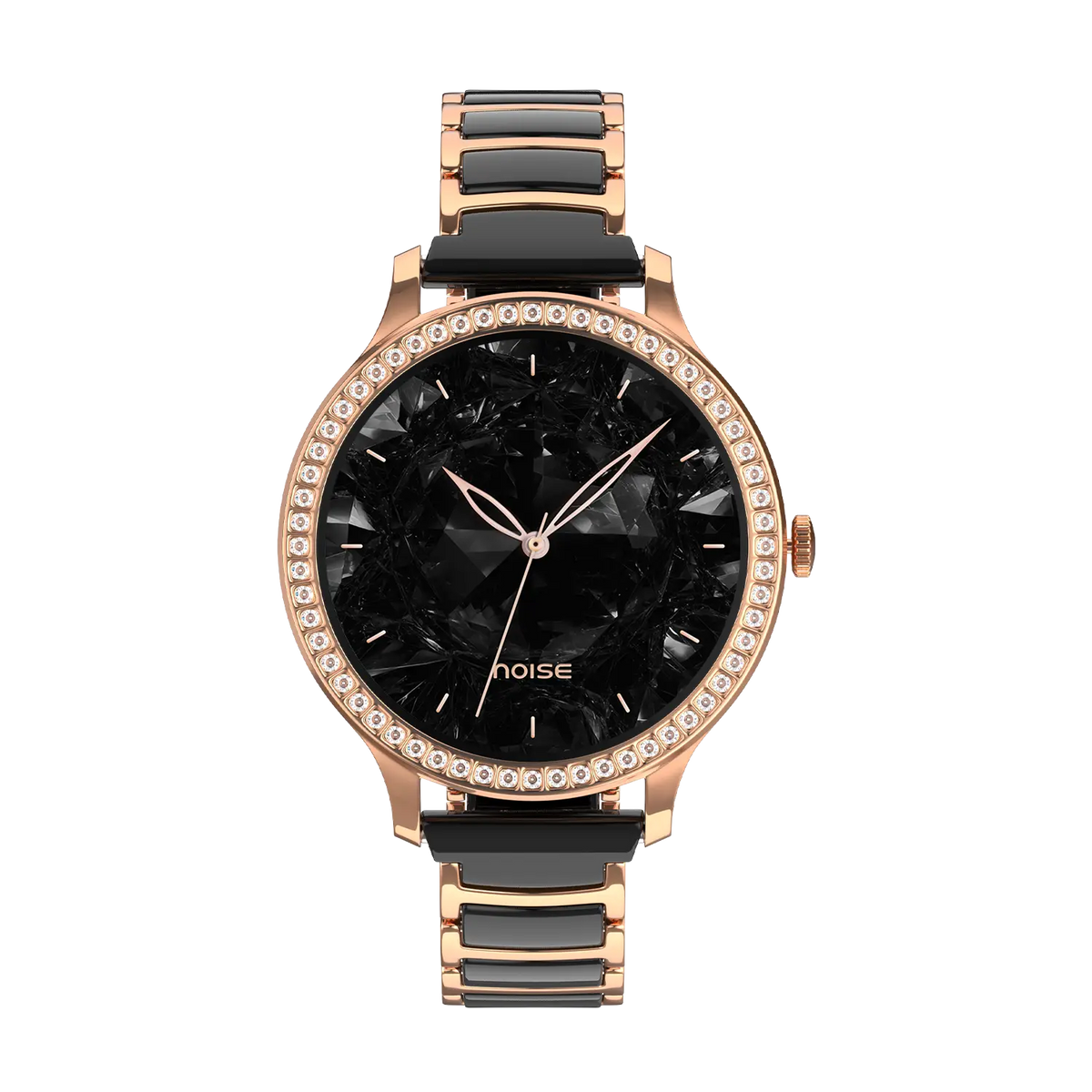 Noise Diva Araya Smartwatch for Women with AMOLED Display (850 Nits), 60 Precision-Set Crystals, Cycle Tracking, Skin Temperature, SOS with Live Location, 100+ Watch Faces - Rose Gold Ceramic