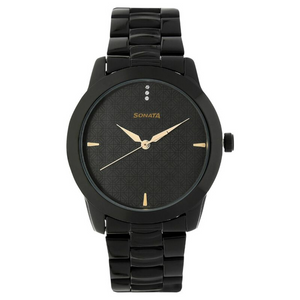 Sonata Black Dial Black Metal Strap Watch NR7924NM01 - KRISHNA WATCH COMPANY