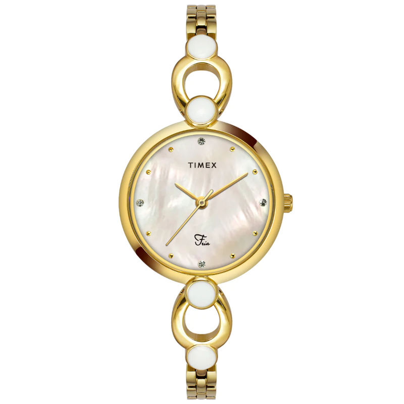 Timex Fria Women Off White Dial Round Analog Brass Dial Watch - TWEL18101