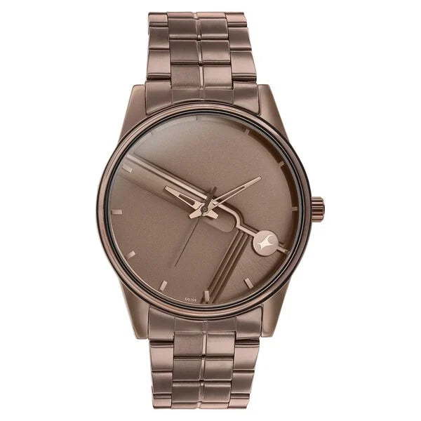 Fastrack Stunners Quartz Analog Brown Dial Stainless Steel Strap Watch for Guys 3305qm01