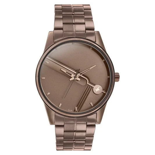 Fastrack Stunners Quartz Analog Brown Dial Stainless Steel Strap Watch for Guys 3305qm01