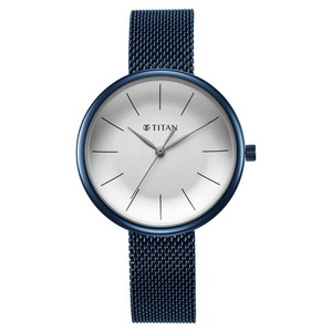 Titan Slimline Quartz Analog White Dial Blue Stainless Steel Strap Watch for Women 95182QM01 - KRISHNA WATCH COMPANY