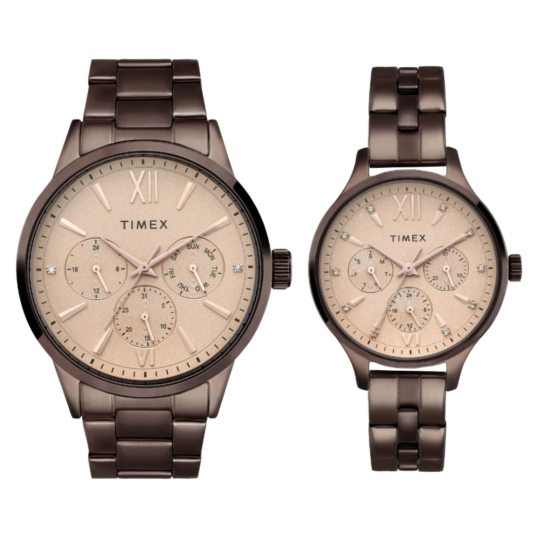 Timex Pairs Rose Gold Round Multifunction Dial Watch- TW00PR306