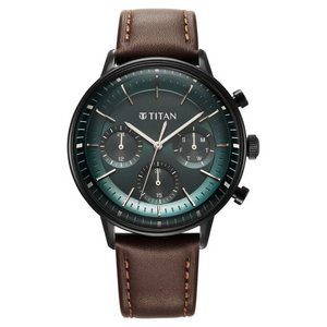 Titan Light Leathers Quartz Multifunction Black Dial Leather Strap Watch for Men 90171NL01 - KRISHNA WATCH COMPANY