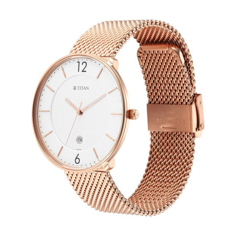 Titan Black & Gold Silver Dial Stainless Steel Strap Watch for Men - 1849WM01